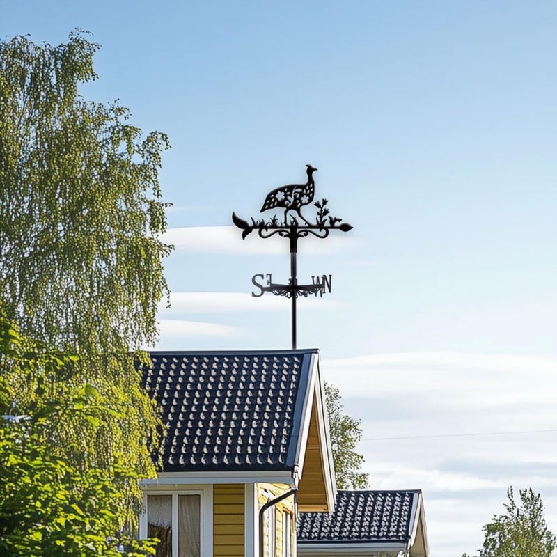 beinkmake Guinea Fowl Weathervane Metal Wind Vane Animal Flowers Garden Art Decoration Direction Sign Indicator Stake Mount Ornament for Patio Lawn Farmhouse Yard Roof Outdoor - Image 5